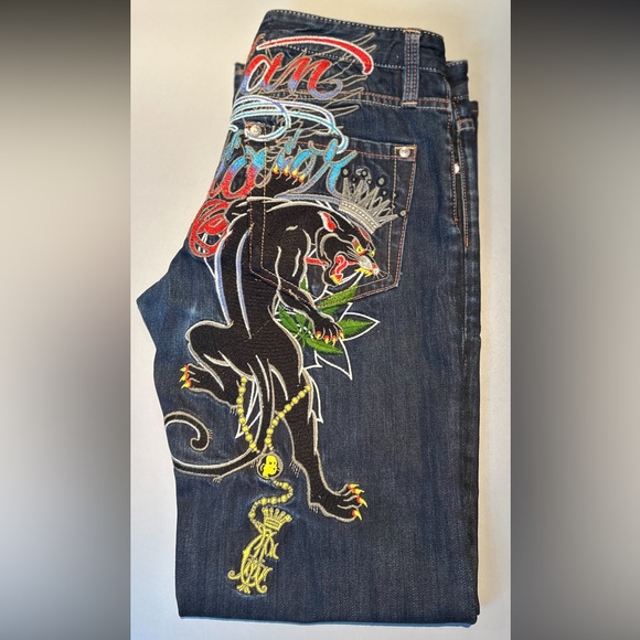 Christian Audigier Denim Jeans Panther Ed Hardy Style Size 32 - 34 - Picture 7 of 14